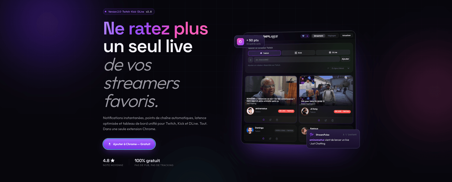 StreamPulse — ne ratez plus un seul live de vos streamers favoris